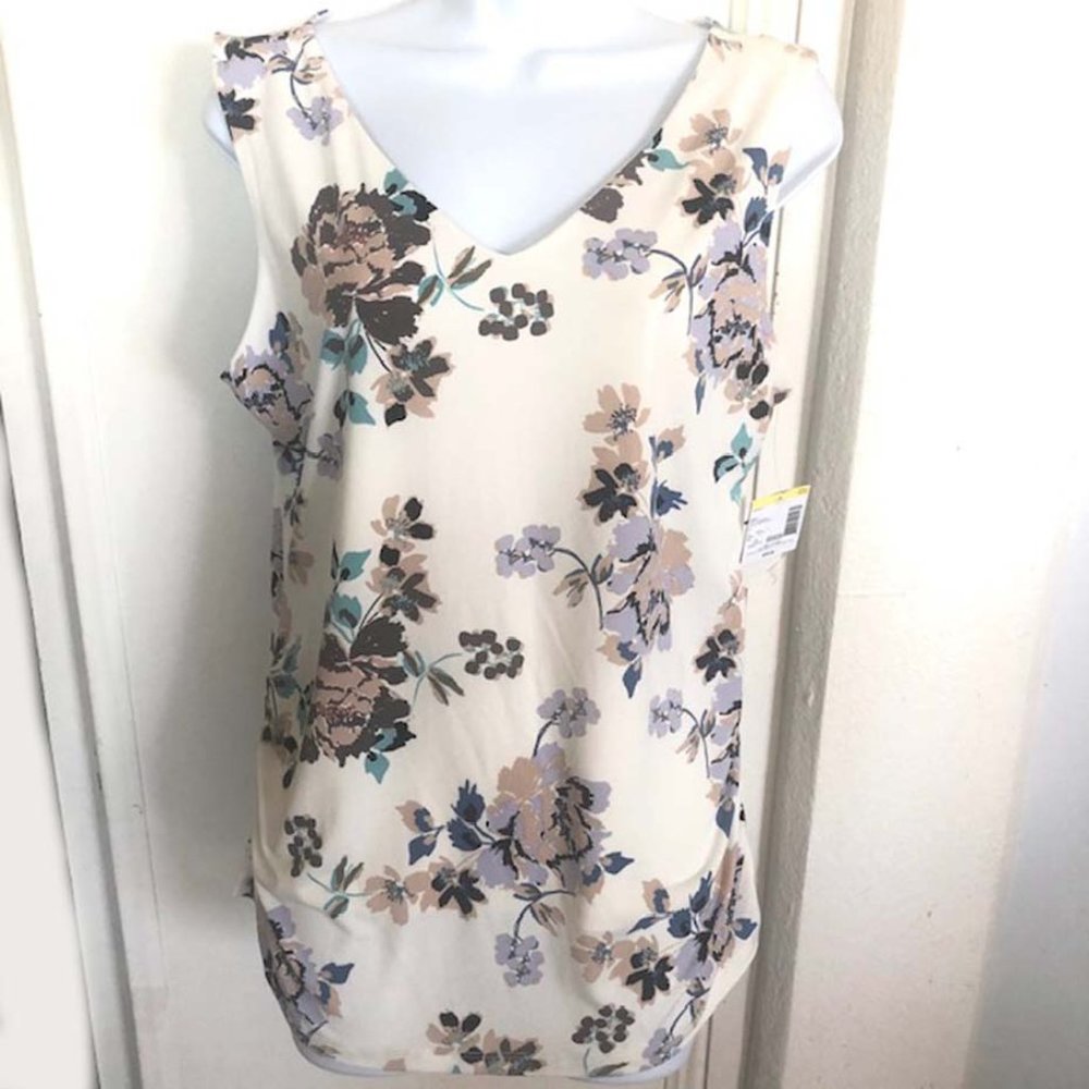 Simply Styled Women’s Sleeveless V-Neck Floral Top Sz L NWT
